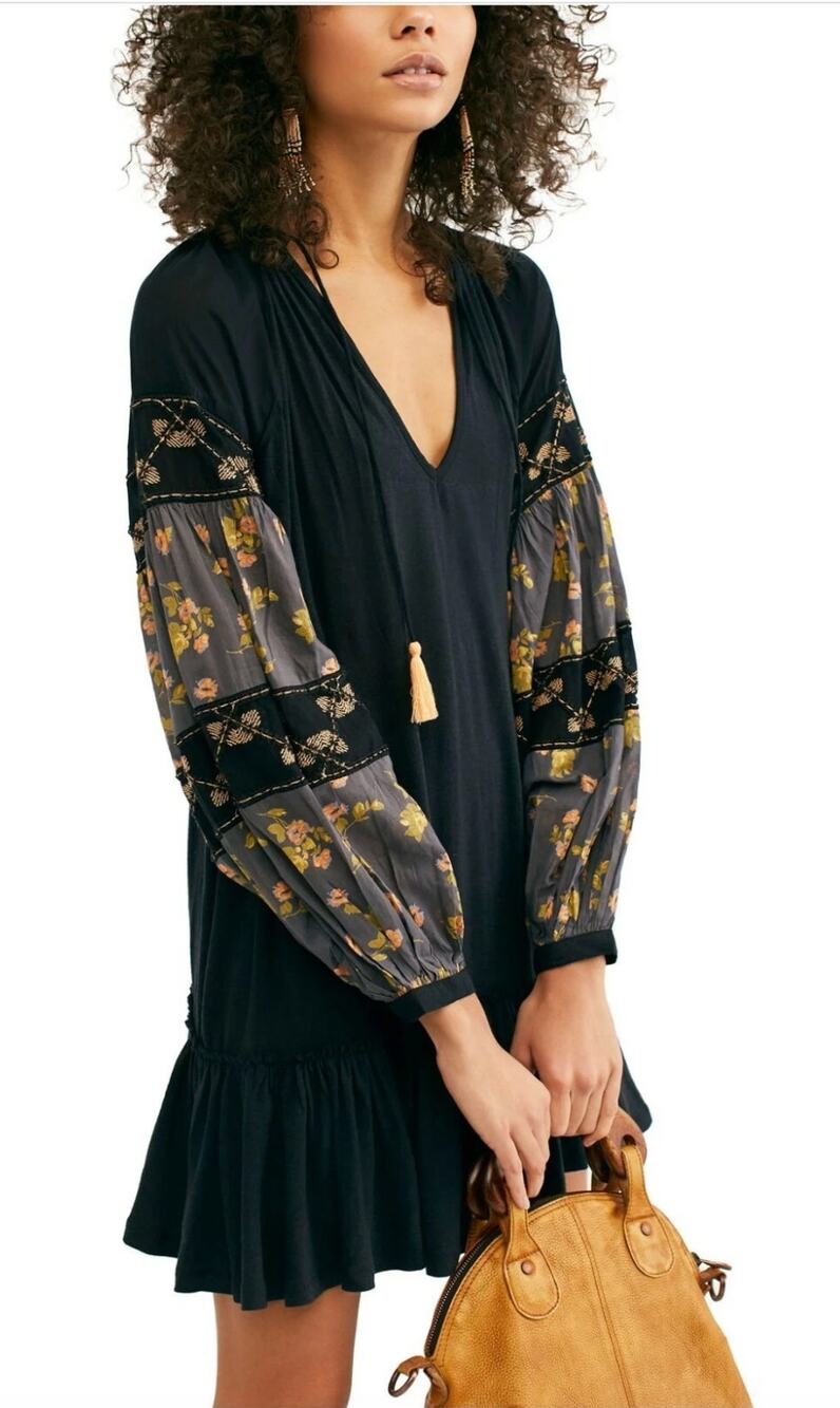 FREE PEOPLE Mix It Up Babydoll Tunic Dress in Black Size M